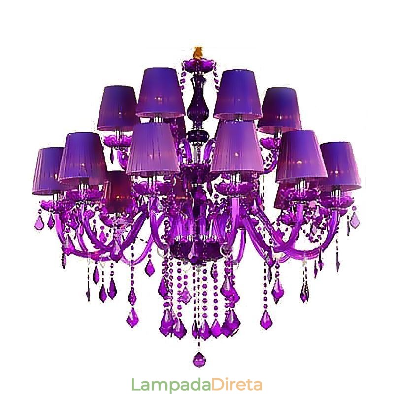 Lustre de cristal estilo europeu, luz pendente roxa