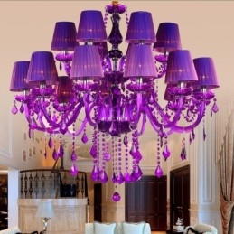 Lustre de cristal estilo europeu, luz pendente roxa