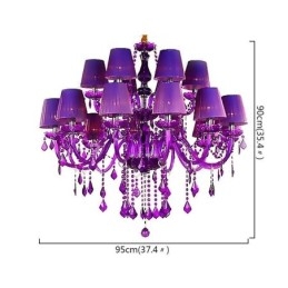Lustre de cristal estilo europeu, luz pendente roxa