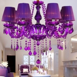 Elegante lustre de cristal estilo europeu luz pendente roxa