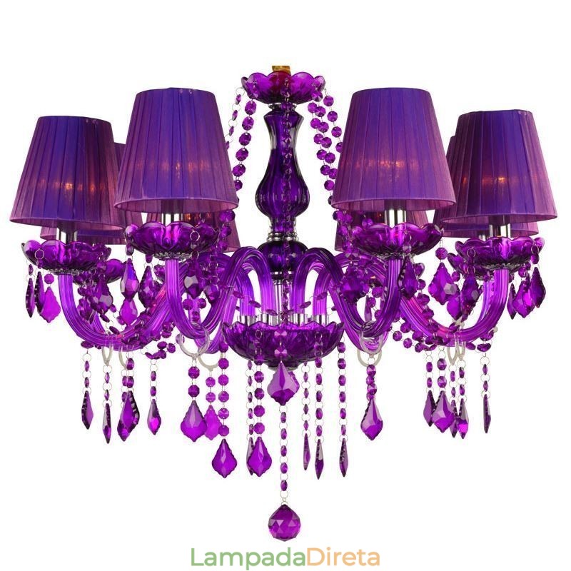 Elegante lustre de cristal estilo europeu luz pendente roxa