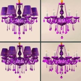 Elegante lustre de cristal estilo europeu luz pendente roxa
