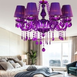 Elegante lustre de cristal estilo europeu luz pendente roxa