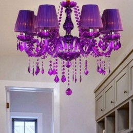 Elegante lustre de cristal estilo europeu luz pendente roxa