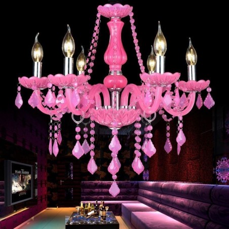 Lustre de cristal estilo europeu rosa luz pendente romântico Lustre de cristal estilo europeu rosa luz pendente romântico