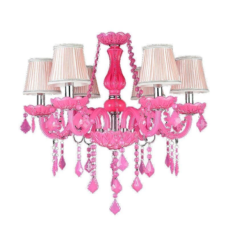 Lustre de cristal estilo europeu rosa luz pendente romântico