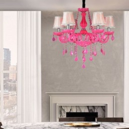 Lustre de cristal estilo europeu rosa luz pendente romântico