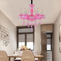 Lustre de cristal estilo europeu rosa luz pendente romântico