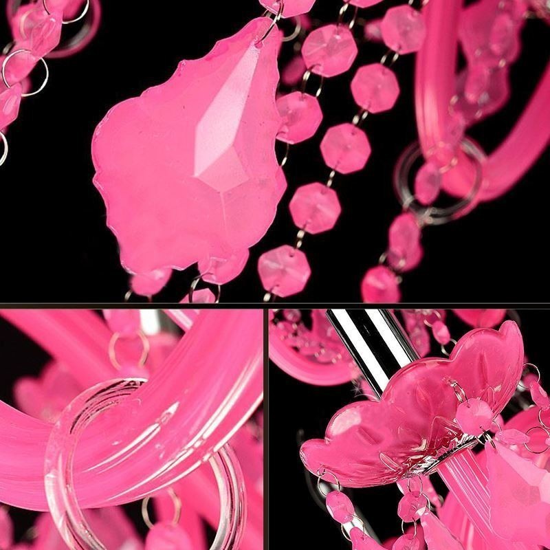 Lustre de cristal estilo europeu rosa luz pendente romântico