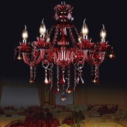 Lustre de cristal europeu vermelho luz pendente cor vermelha