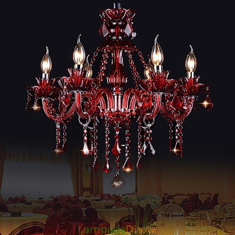 Lustre de cristal europeu vermelho luz pendente cor vermelha