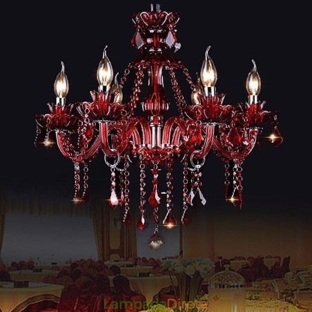 Lustre de cristal europeu vermelho luz pendente cor vermelha Lustre de cristal europeu vermelho luz pendente cor vermelha
