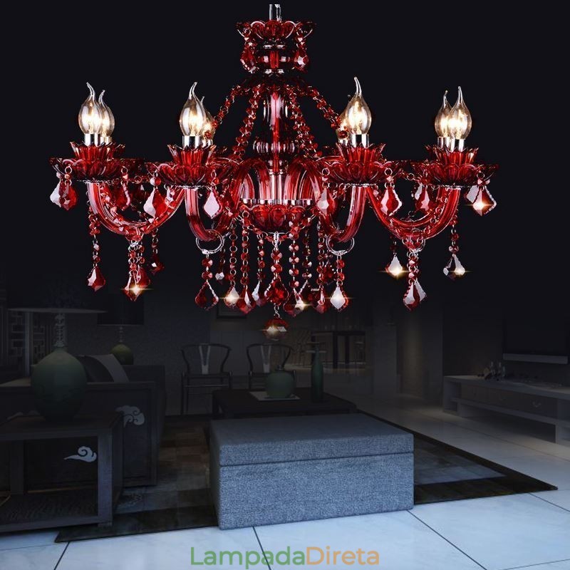 Lustre de cristal europeu vermelho luz pendente cor vermelha