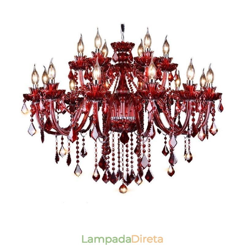 Lustre de cristal europeu vermelho luz pendente cor vermelha