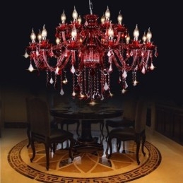 Lustre de cristal europeu vermelho luz pendente cor vermelha