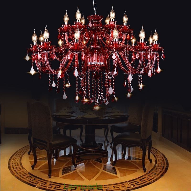 Lustre de cristal europeu vermelho luz pendente cor vermelha
