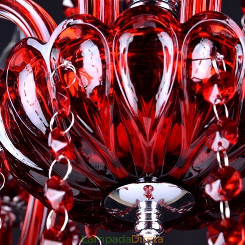 Lustre de cristal europeu vermelho luz pendente cor vermelha