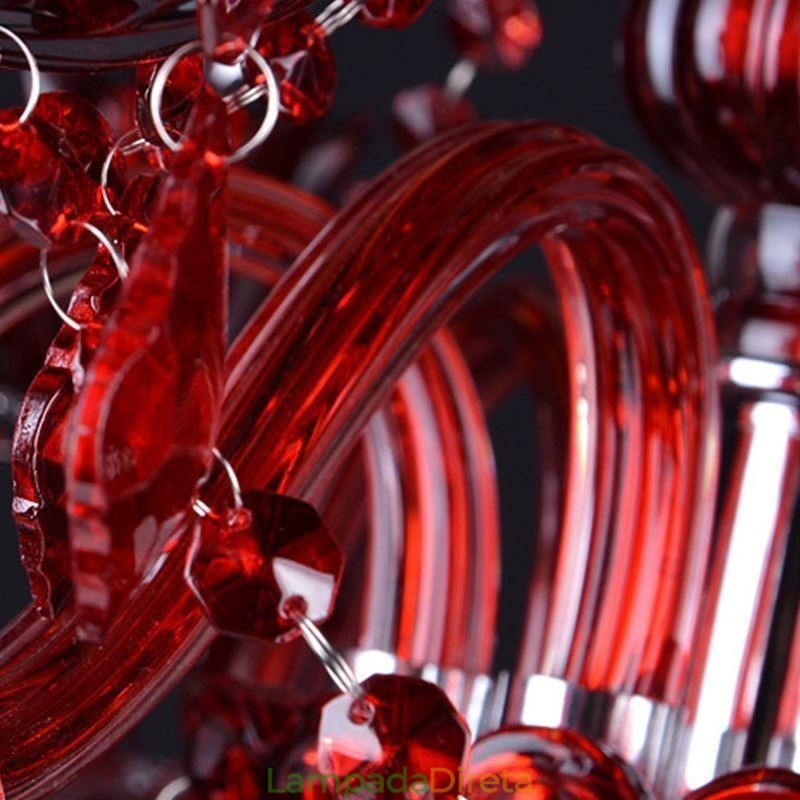 Lustre de cristal europeu vermelho luz pendente cor vermelha
