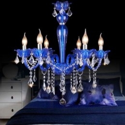 Lustre de cristal estilo europeu, luz pendente de vidro de cristal azul