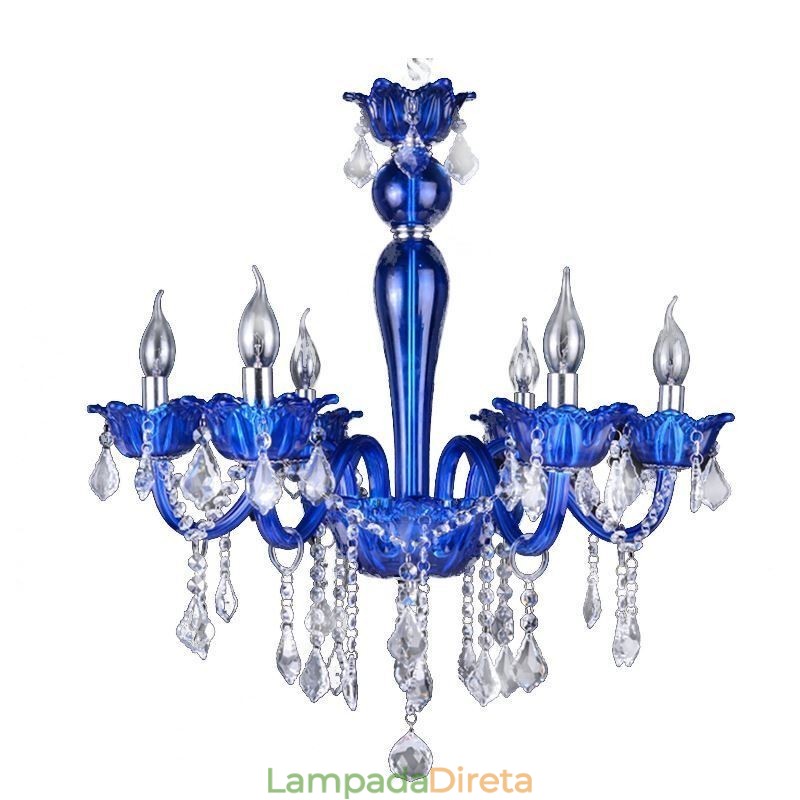 Lustre de cristal estilo europeu, luz pendente de vidro de cristal azul