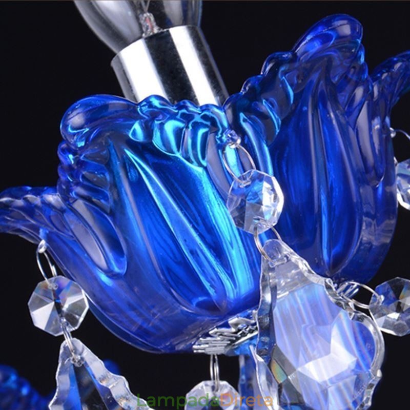 Lustre de cristal estilo europeu, luz pendente de vidro de cristal azul