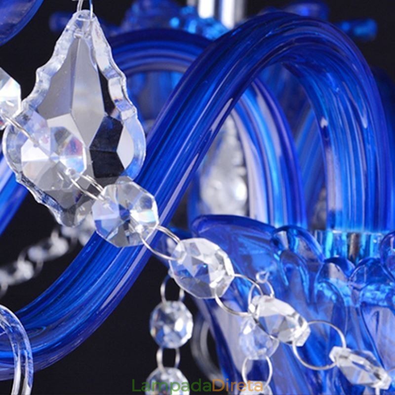Lustre de cristal estilo europeu, luz pendente de vidro de cristal azul