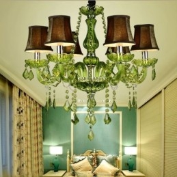 Lustre de cristal estilo europeu, luz pendente verde única