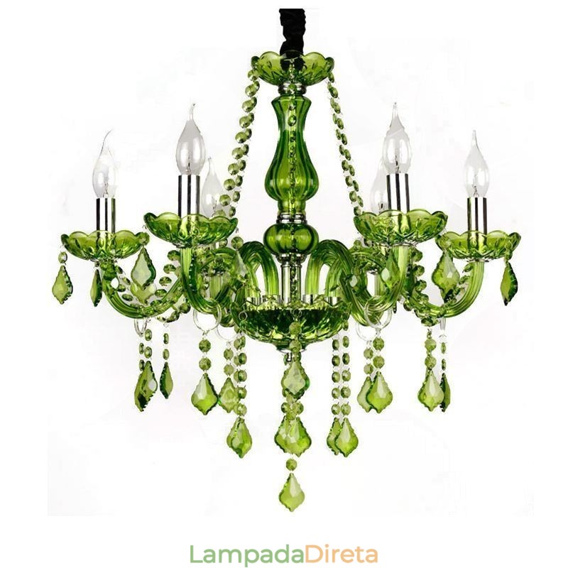 Lustre de cristal estilo europeu, luz pendente verde única