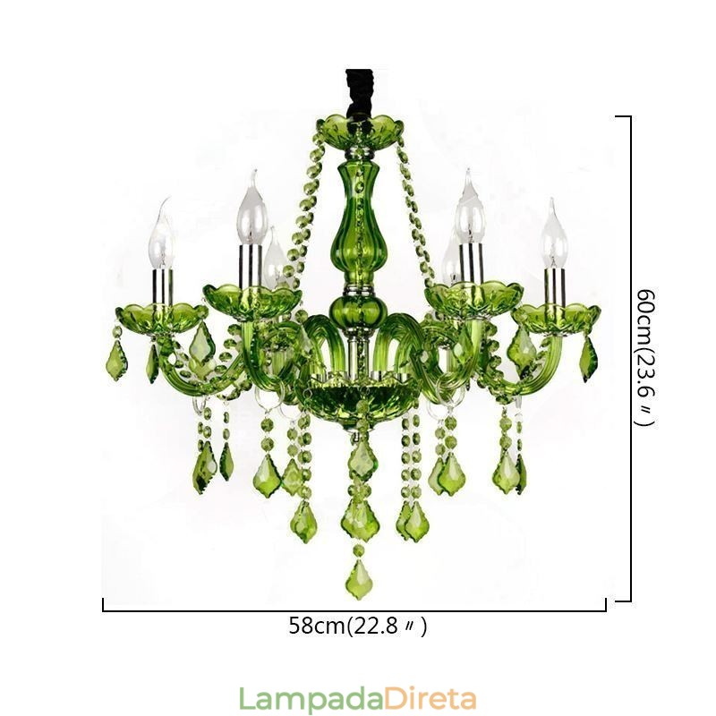 Lustre de cristal estilo europeu, luz pendente verde única