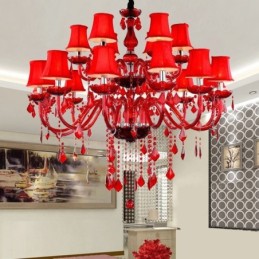 Lustre de cristal europeu vermelho cor pingente luz
