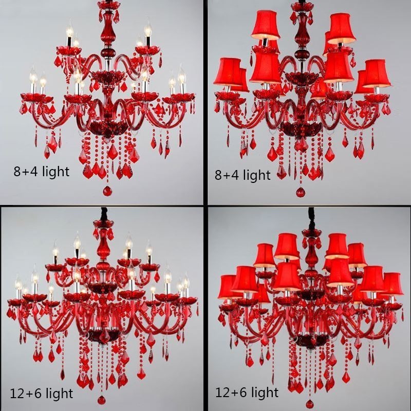 Lustre de cristal europeu vermelho cor pingente luz