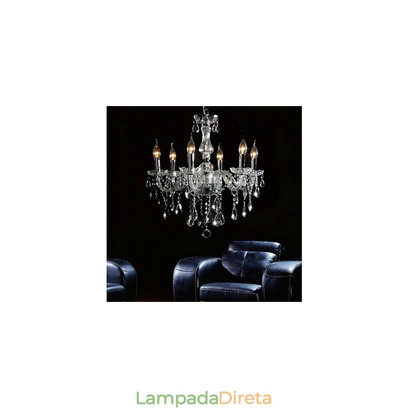Elegante lustre de cristal com 6 luzes