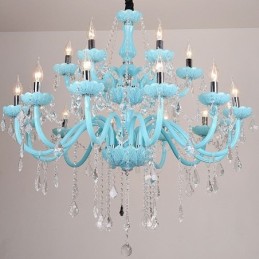 Lustre de cristal grande europeu, cor azul, pingente de luz