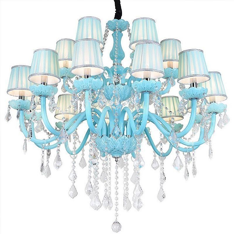 Lustre de cristal grande europeu, cor azul, pingente de luz