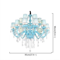 Lustre de cristal grande europeu, cor azul, pingente de luz