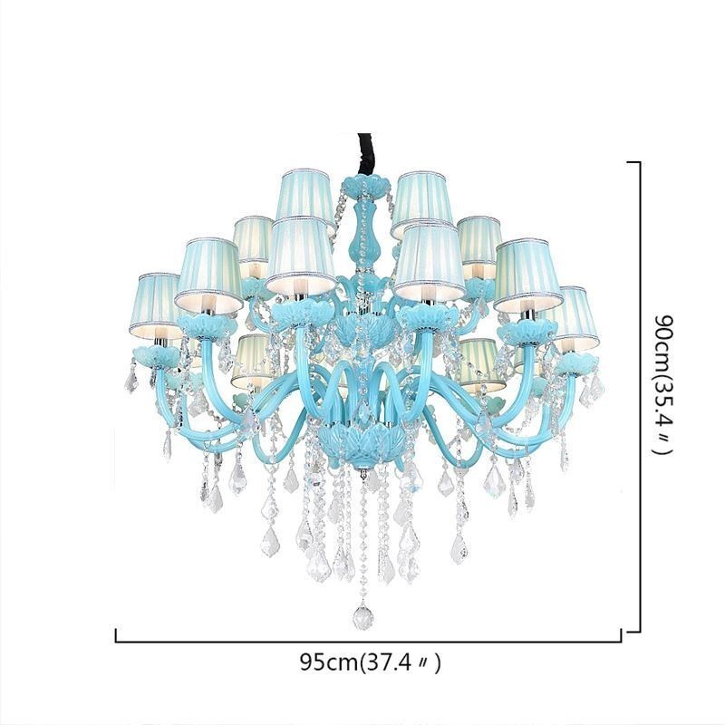 Lustre de cristal grande europeu, cor azul, pingente de luz