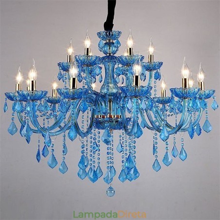 Elegante lustre de cristal europeu azul luz pendente Elegante lustre de cristal europeu azul luz pendente