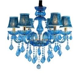 Elegante lustre de cristal europeu azul luz pendente
