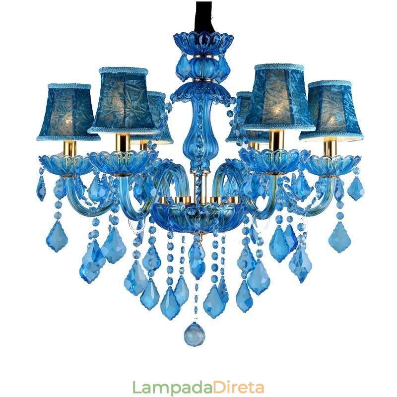 Elegante lustre de cristal europeu azul luz pendente