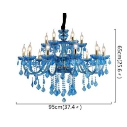 Elegante lustre de cristal europeu azul luz pendente
