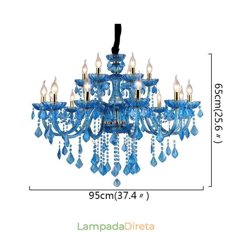 Elegante lustre de cristal europeu azul luz pendente