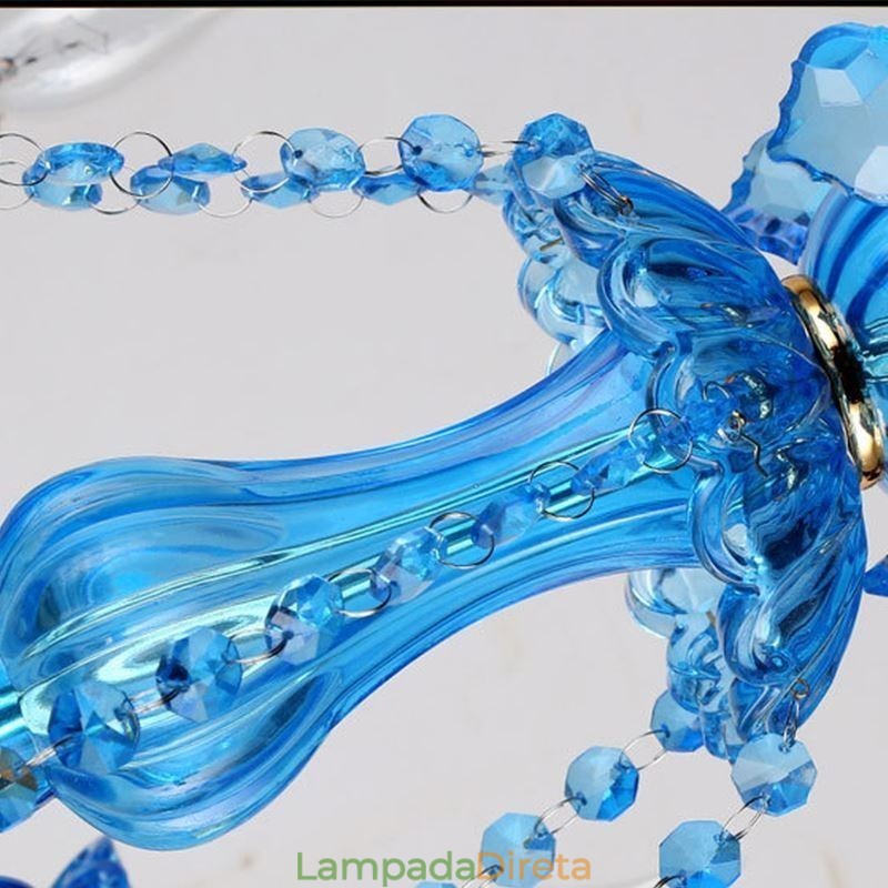 Elegante lustre de cristal europeu azul luz pendente