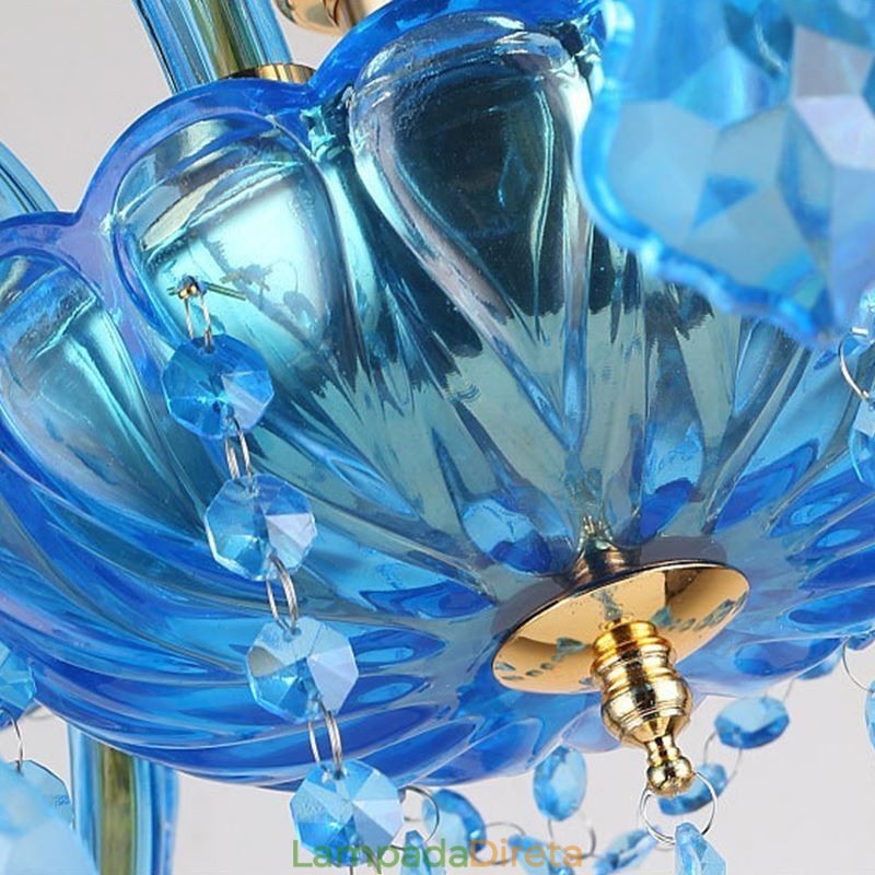 Elegante lustre de cristal europeu azul luz pendente