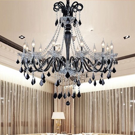 Lustre de cristal retrô europeu preto pingente luz Lustre de cristal retrô europeu preto pingente luz