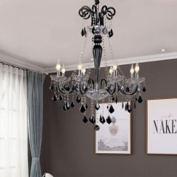Lustre de cristal retrô europeu preto pingente luz