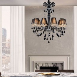 Lustre de cristal retrô europeu preto pingente luz