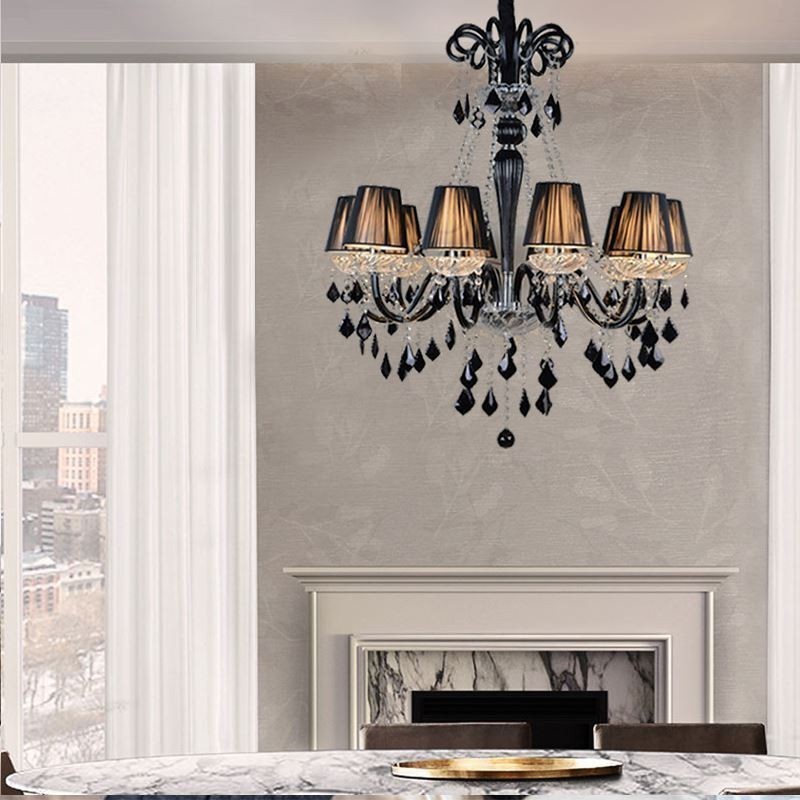Lustre de cristal retrô europeu preto pingente luz