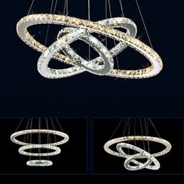 Luminárias pendentes âmbar e cristal K9 transparente Lustre de iluminação com 3 anéis
