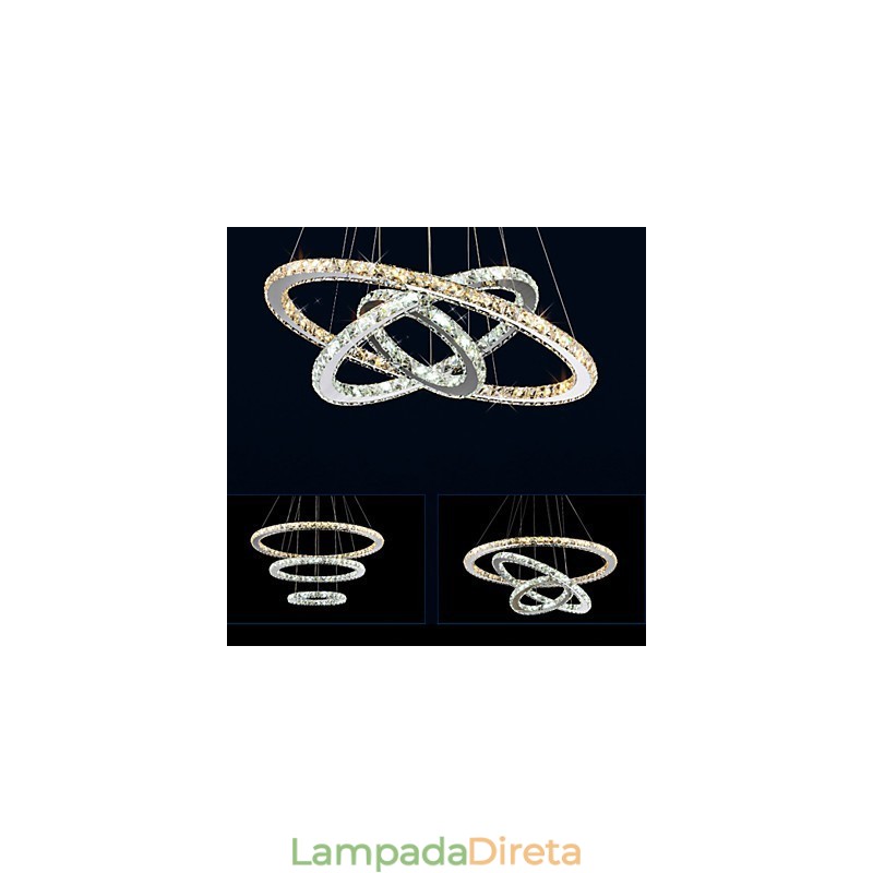Luminárias pendentes âmbar e cristal K9 transparente Lustre de iluminação com 3 anéis