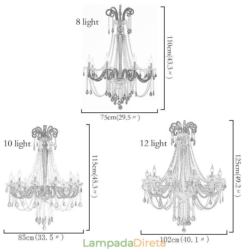 Lustre de cristal europeu elegante luz pendente